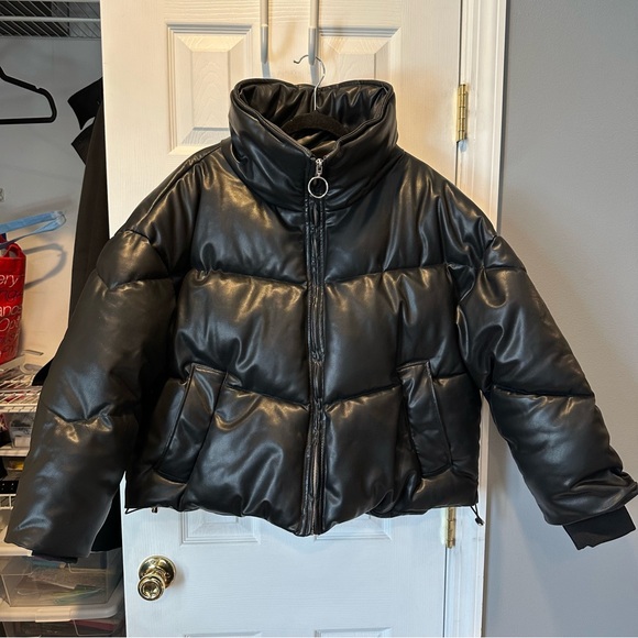 Rebecca Minkoff Black Faux Leather Puffer Oversized Jacket - Picture 5 of 10